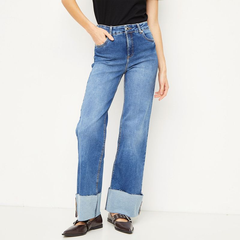BASEMENT - Jeans Wide Leg Tiro Medio Mujer Basement