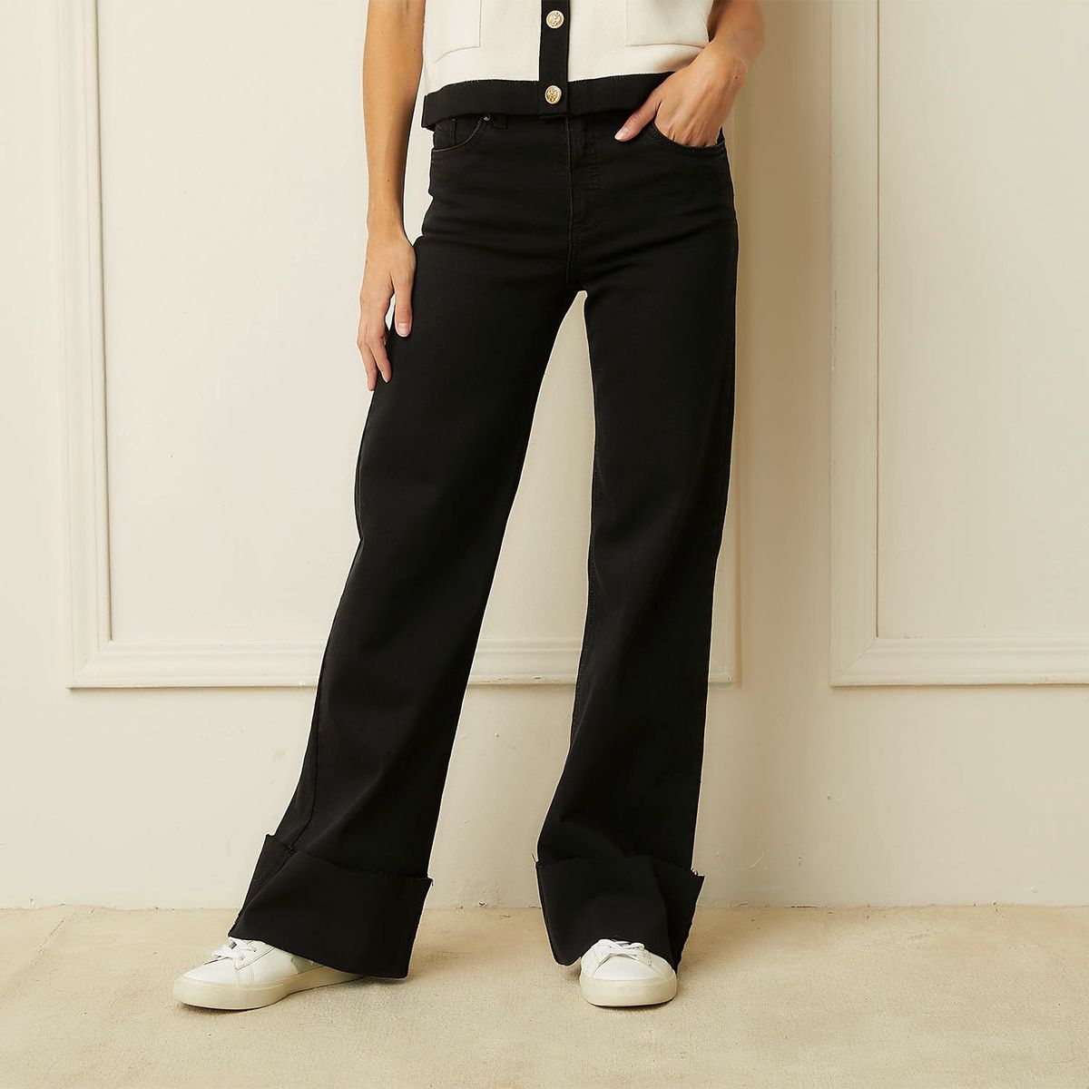 BASEMENT - Jeans Wide Leg Tiro Medio Mujer Basement