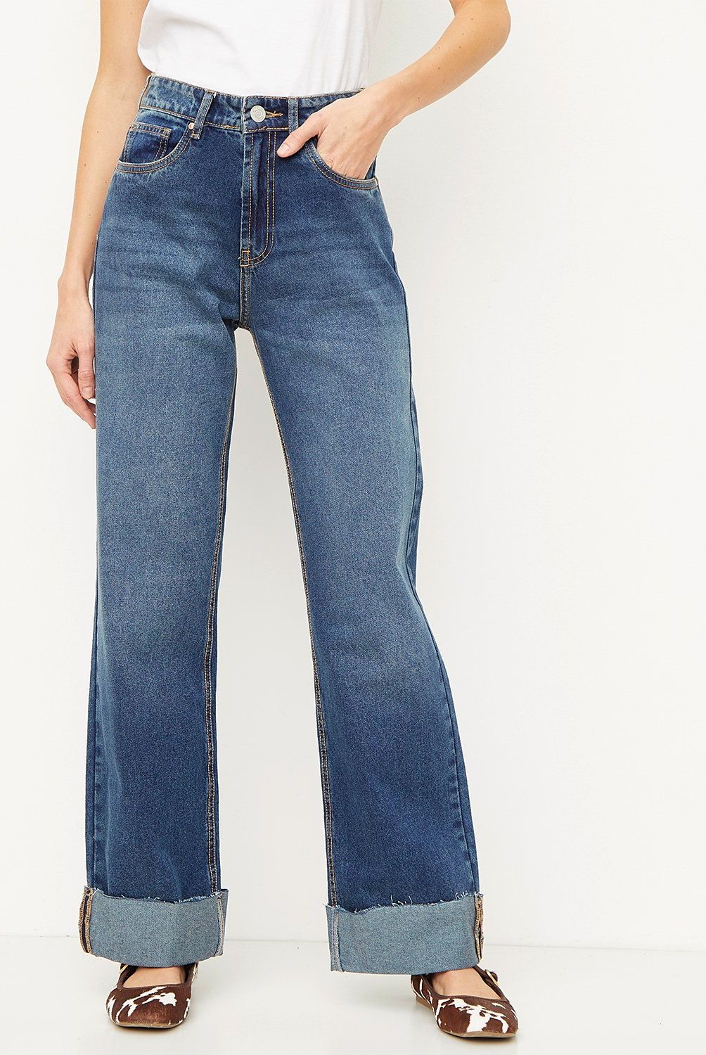 BASEMENT - Jeans Straight Tiro Medio Mujer Basement
