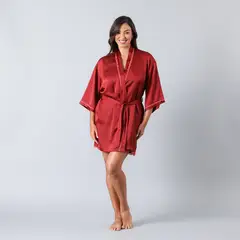 FLORES - Bata Satin Encaje Midi Mujer