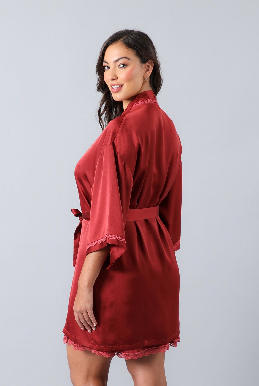FLORES - Bata Satin Encaje Midi Mujer Flores