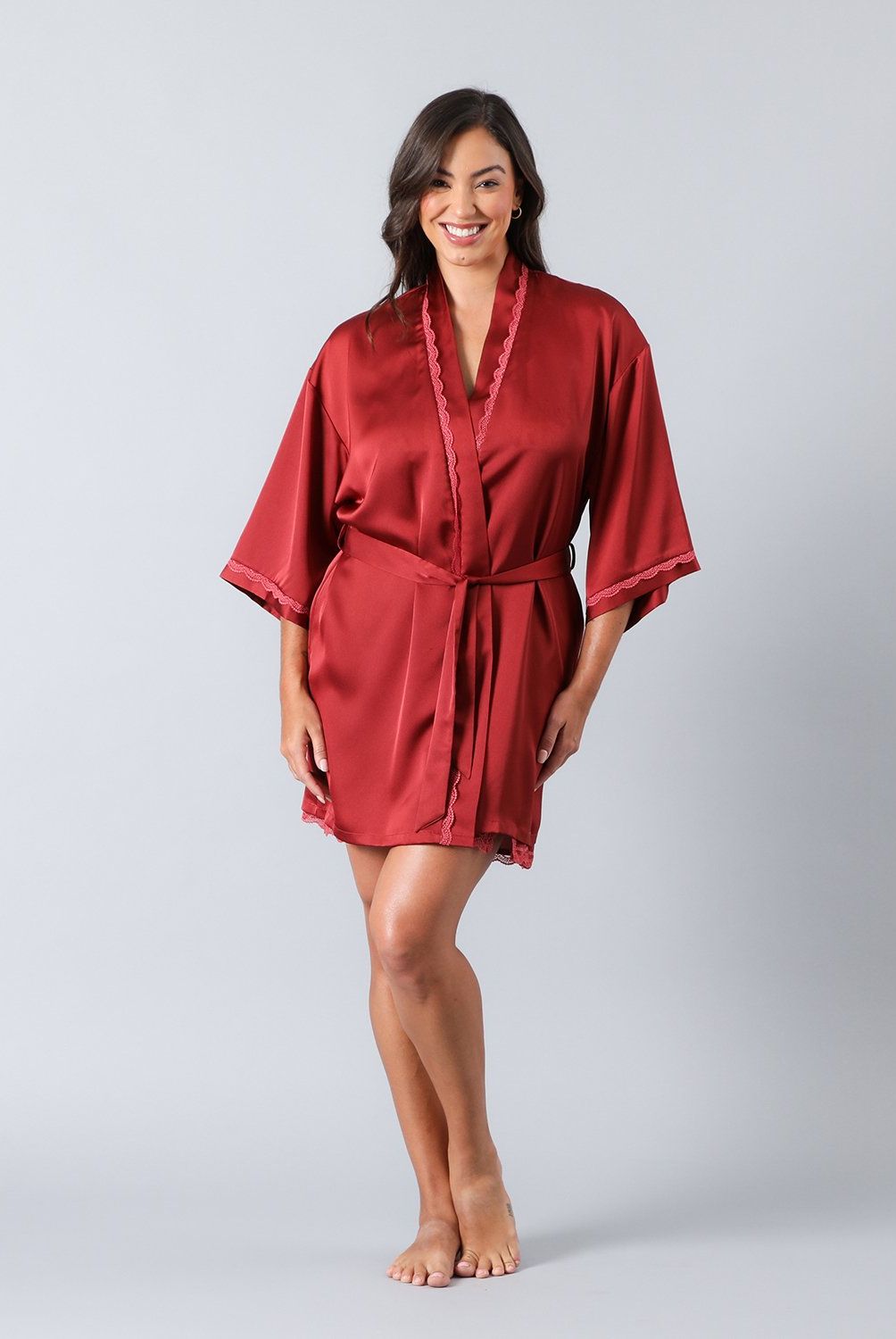 FLORES - Bata Satin Encaje Midi Mujer Flores