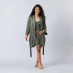 FLORES - Bata Satin Encaje Midi Mujer