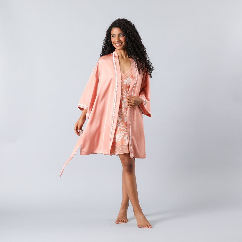 FLORES - Bata Satin Encaje Midi Mujer Flores