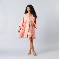 FLORES - Bata Satin Encaje Midi Mujer