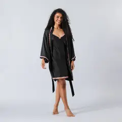 FLORES - Bata Satin Encaje Midi Mujer