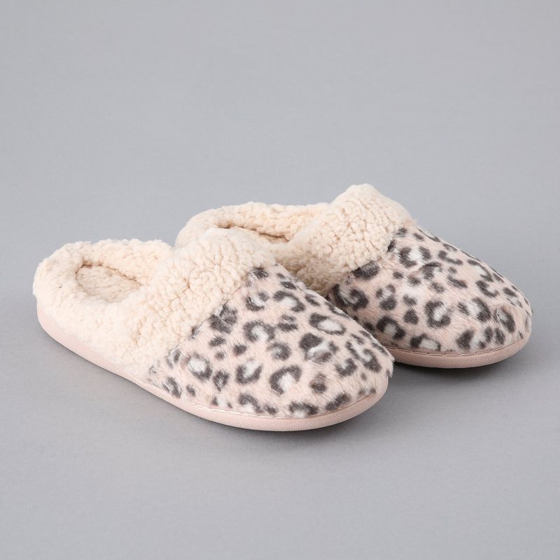 FLORES - Pantufla Fur Animal Print Mujer Flores