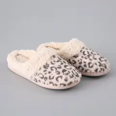FLORES - Pantufla Fur Animal Print Mujer