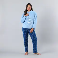 FLORES - Pijama Coral/Microfleece Medio Cierre Mujer