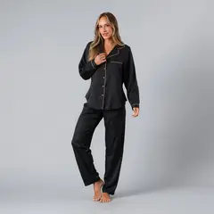 FLORES - Set Camisero + Pantalon Satin Jacquard Mujer
