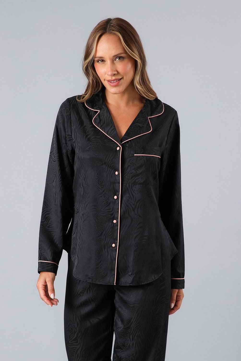 FLORES - Set Camisero + Pantalon Satin Jacquard Mujer Flores