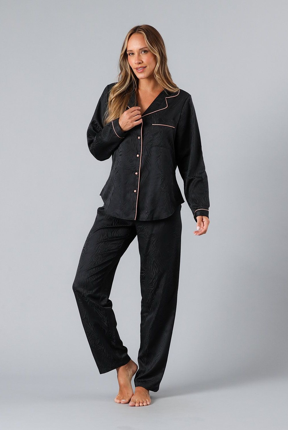 FLORES - Set Camisero + Pantalon Satin Jacquard Mujer Flores