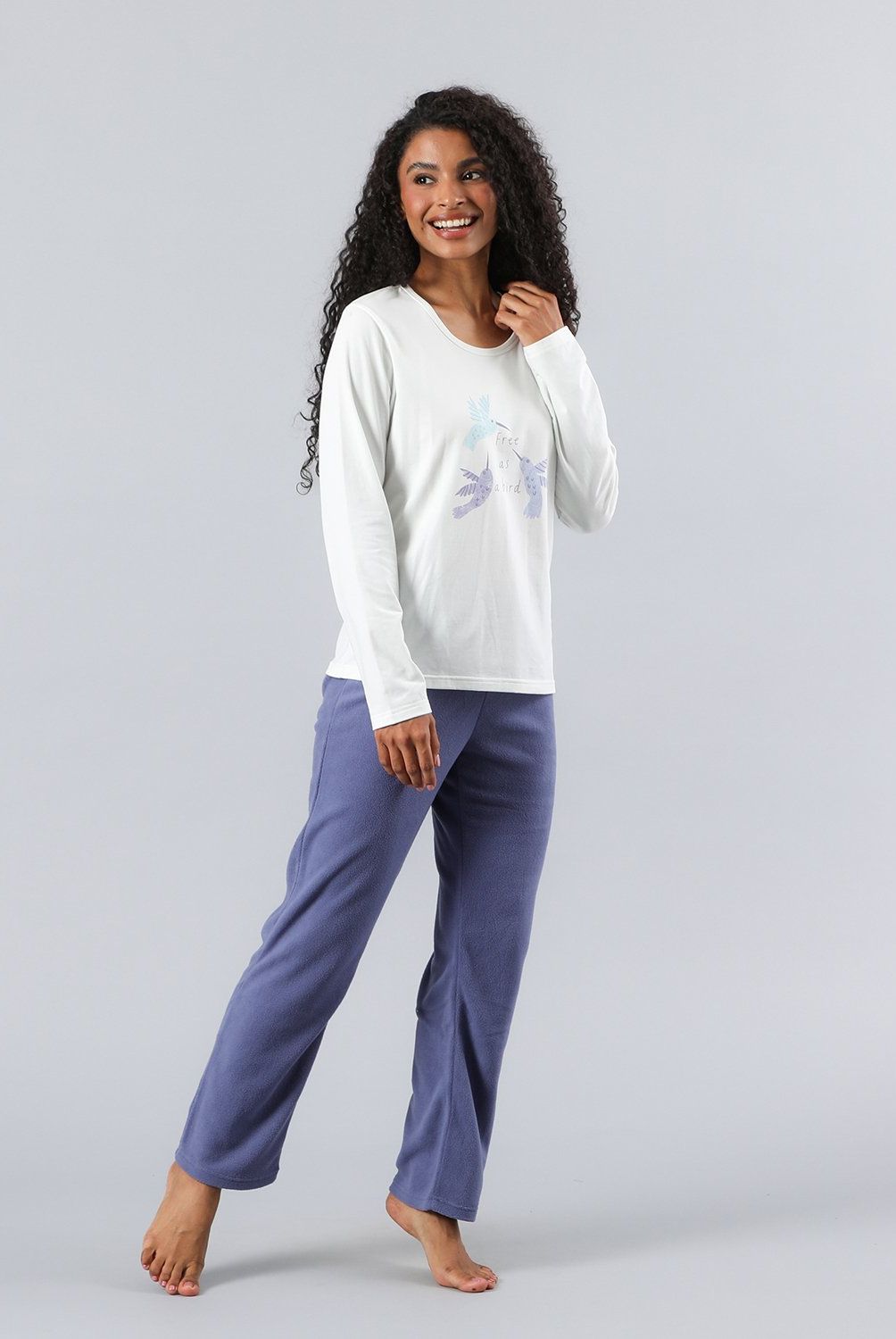 FLORES - Pijama Micropolar Poleron/Polera Mujer Flores