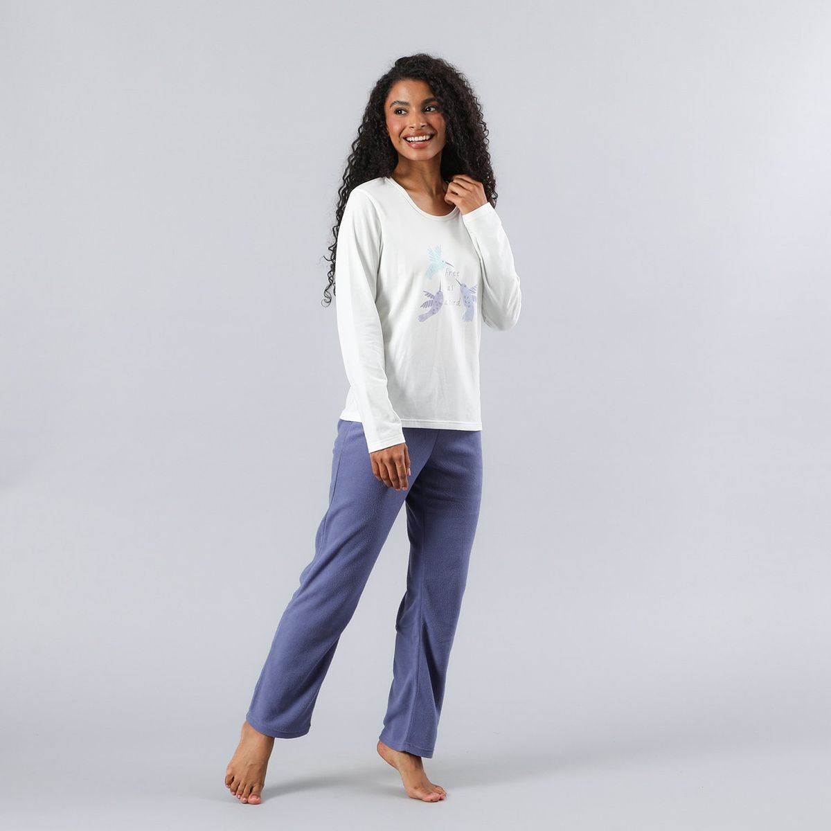 FLORES - Pijama Micropolar Poleron/Polera Mujer Flores