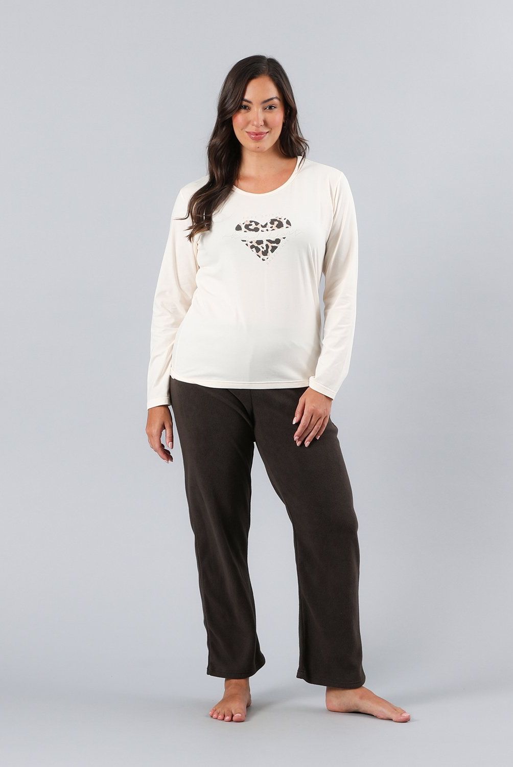 FLORES - Pijama Micropolar Poleron/Polera Mujer Flores
