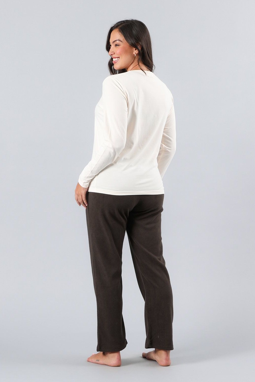 FLORES - Pijama Micropolar Poleron/Polera Mujer Flores