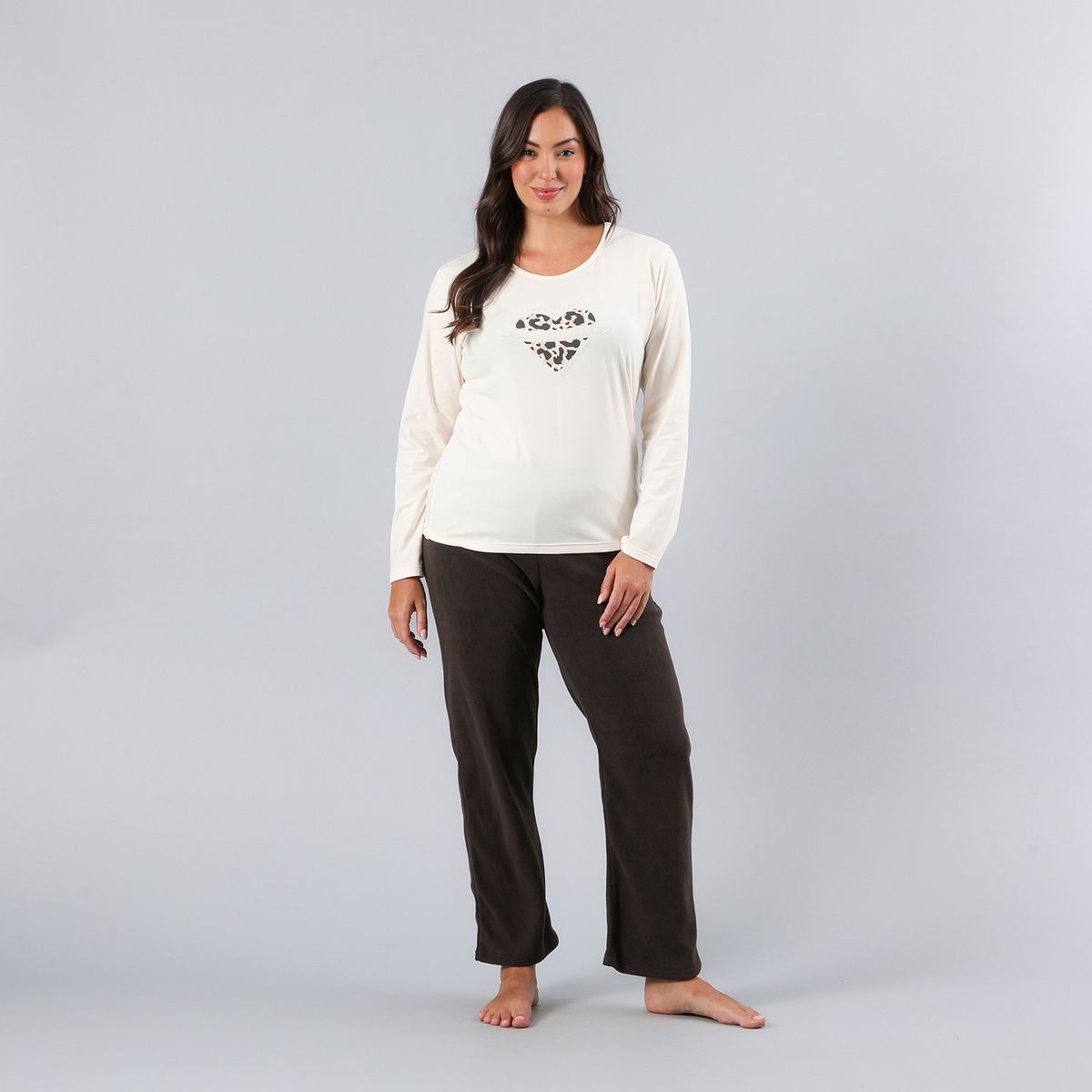 FLORES - Pijama Micropolar Poleron/Polera Mujer Flores