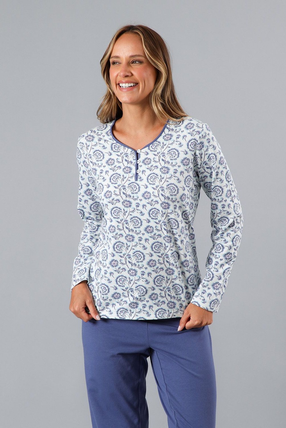 FLORES - Pijama Abotonado Con Print Mujer Flores