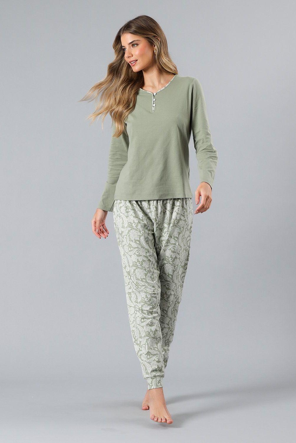 FLORES - Pijama Abotonado Con Print Mujer Flores