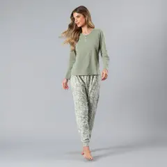 FLORES - Pijama Abotonado Con Print Mujer