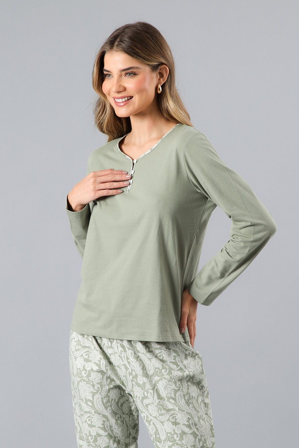 FLORES - Pijama Abotonado Con Print Mujer Flores