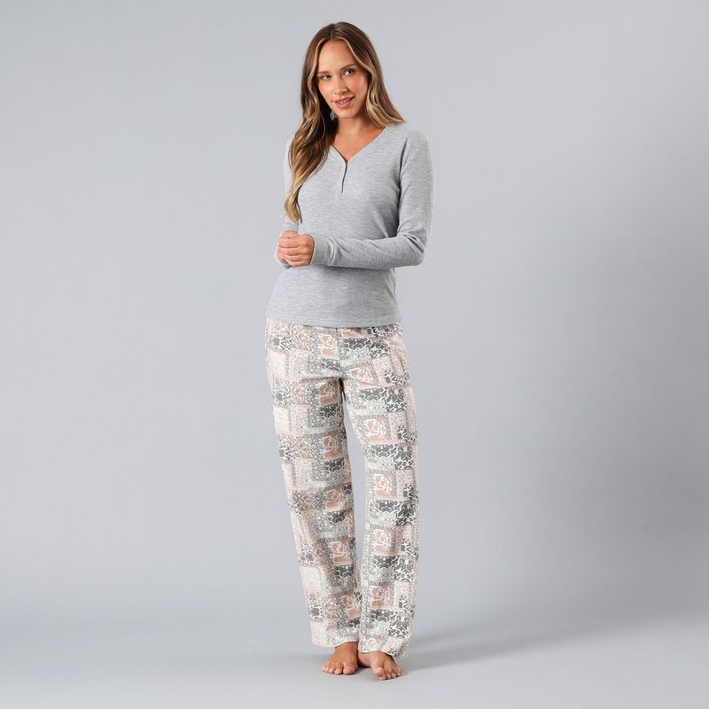 FLORES - Pijama Polera Rib Con Pata Y Broche Mujer Flores