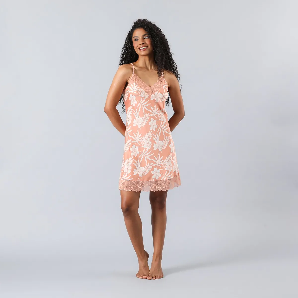 FLORES - Camisola Satin Encaje Escote Y Basta Mujer Flores