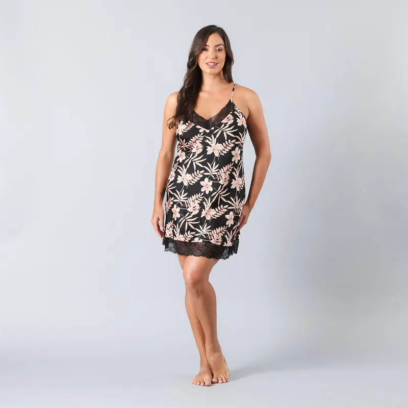 FLORES - Camisola Satin Encaje Escote Y Basta Mujer Flores