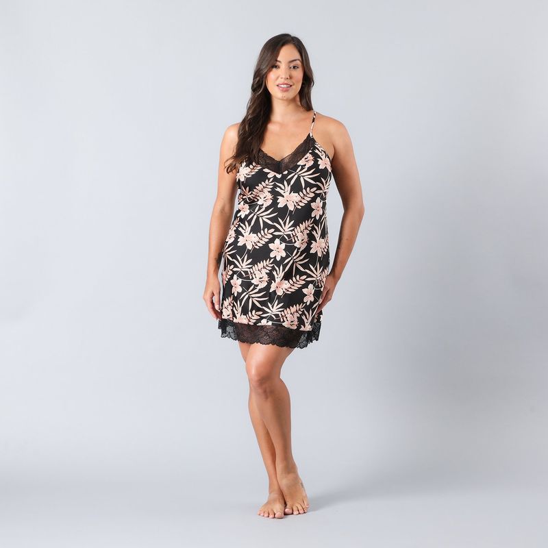FLORES - Camisola Satin Encaje Escote Y Basta Mujer Flores