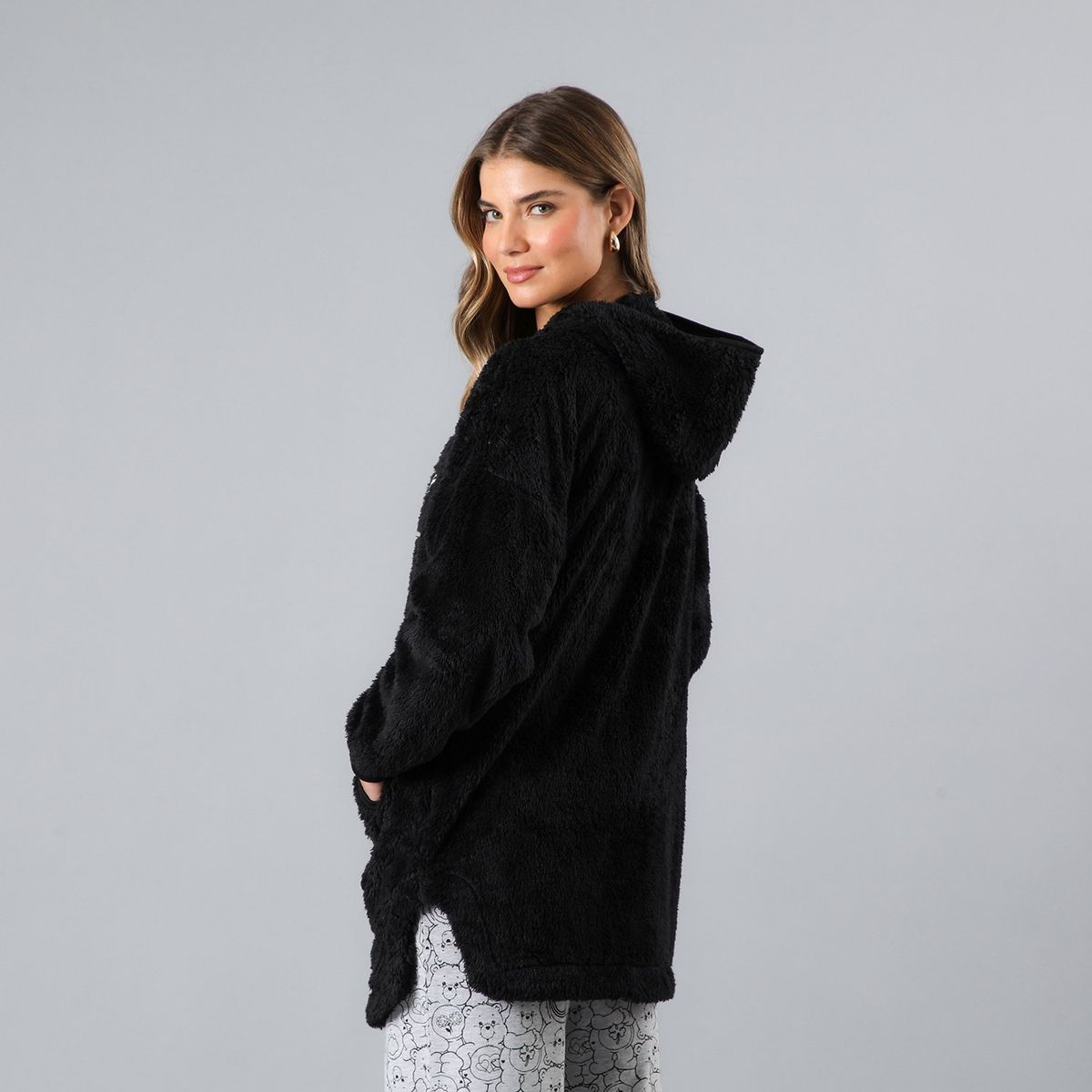 FLORES - Polerón Coralfleece Con Gorro Mujer Flores