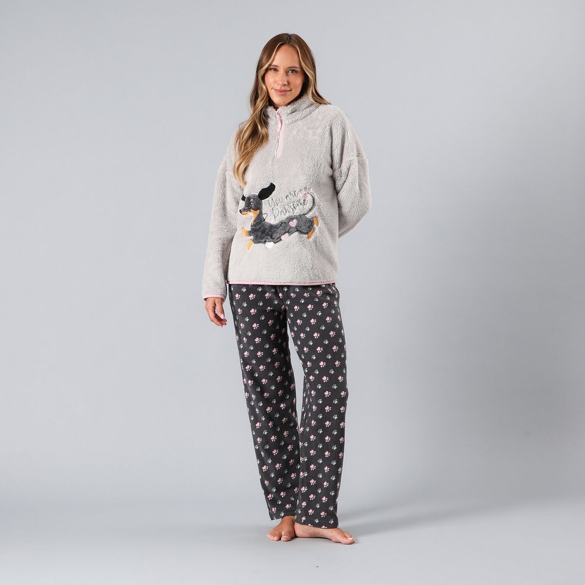 FLORES - Pijama Coral/Microfleece Medio Cierre Mujer Flores