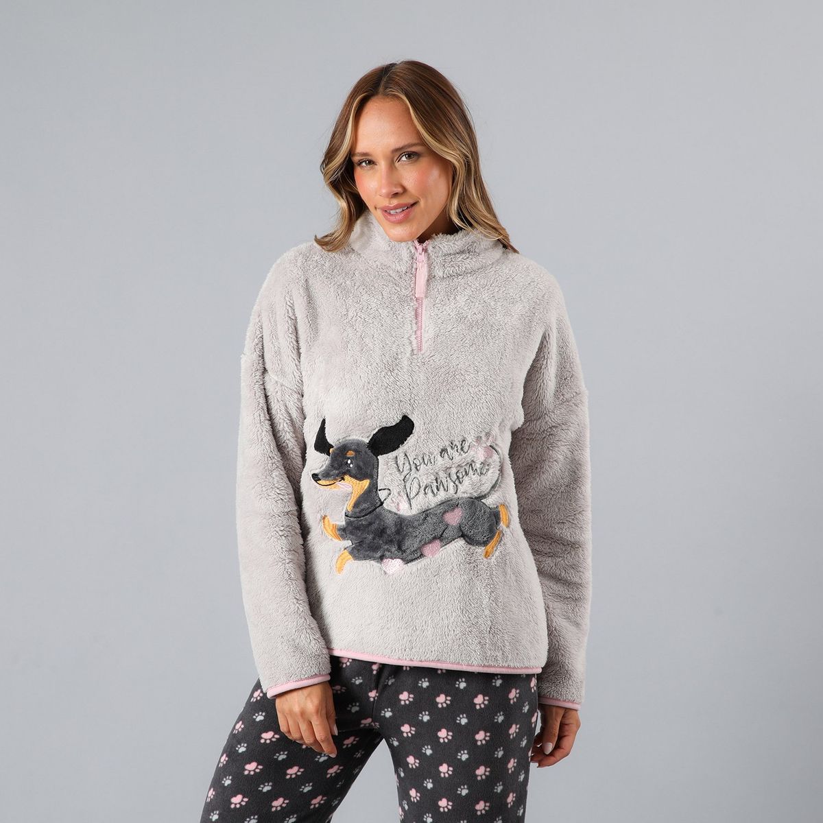 FLORES - Pijama Coral/Microfleece Medio Cierre Mujer Flores