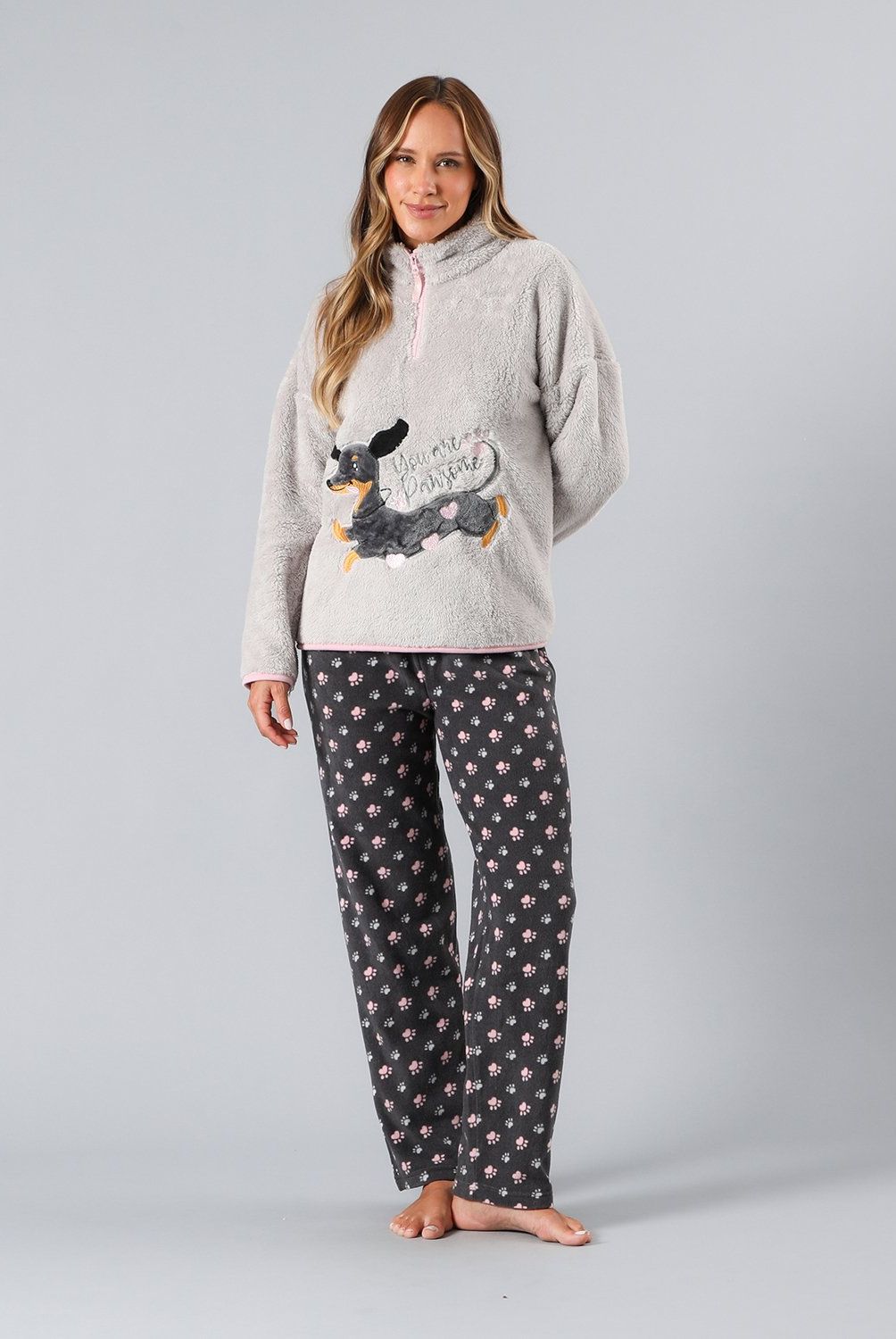 FLORES - Pijama Coral/Microfleece Medio Cierre Mujer Flores