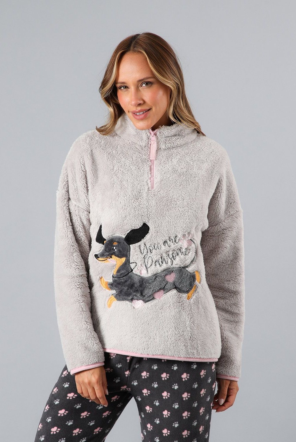 FLORES - Pijama Coral/Microfleece Medio Cierre Mujer Flores