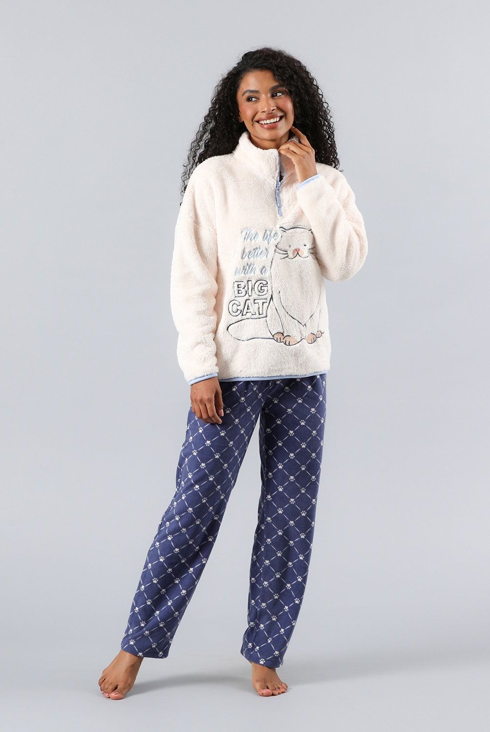 FLORES - Pijama Coral/Microfleece Medio Cierre Mujer Flores