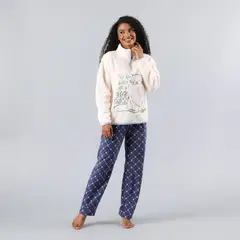FLORES - Pijama Coral/Microfleece Medio Cierre Mujer