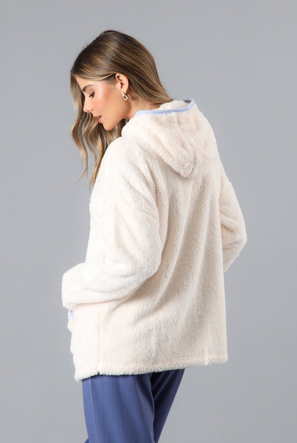 FLORES - Poleron Coralfleece Con Gorro Mujer Flores