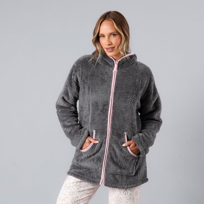 FLORES - Poleron Coralfleece Con Gorro Mujer Flores