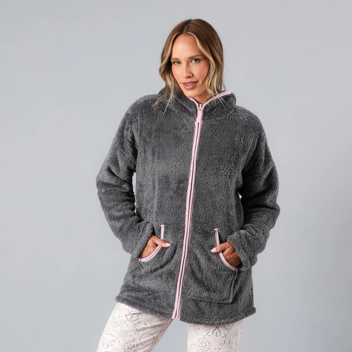 FLORES - Poleron Coralfleece Con Gorro Mujer Flores