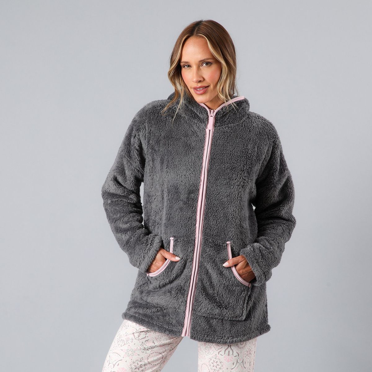 FLORES - Poleron Coralfleece Con Gorro Mujer Flores