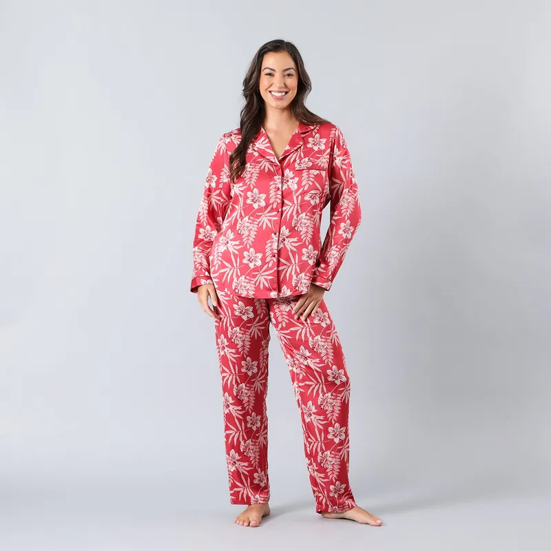 FLORES - Set Camisero + Pantalon Satin Print Mujer Flores