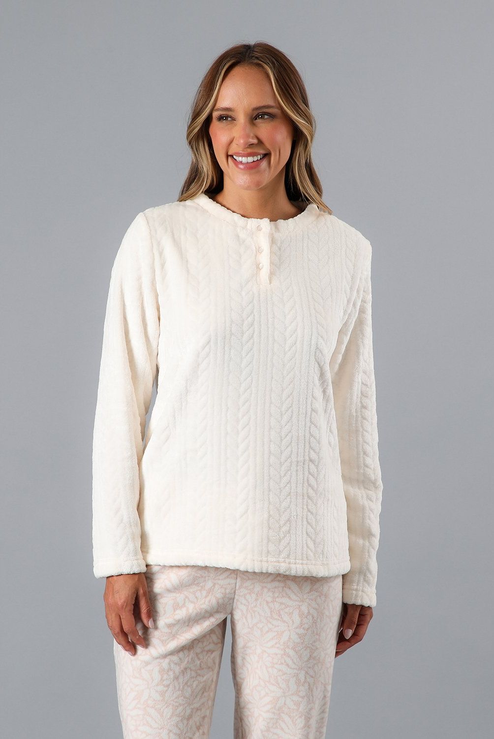 FLORES - Pijama Cuello Abotonado Coral/Micro Flee Mujer Flores