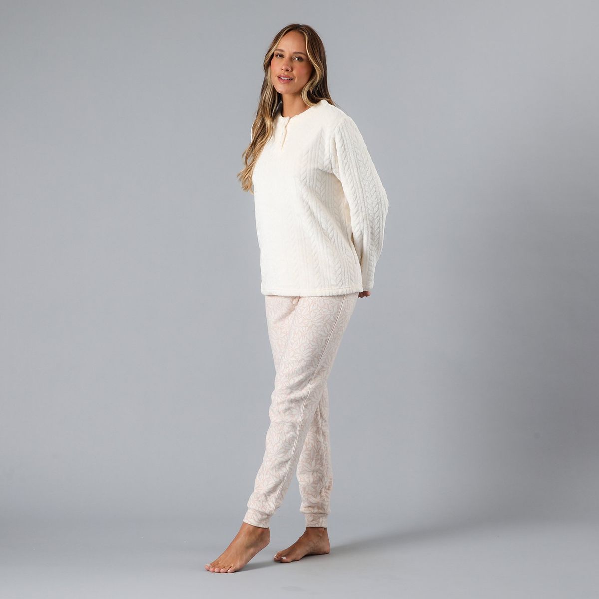 FLORES - Pijama Cuello Abotonado Coral/Micro Flee Mujer Flores