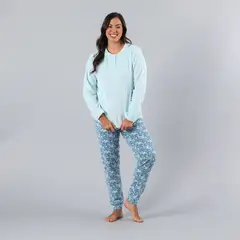 FLORES - Pijama Cuello Abotonado Coral/Micro Flee Mujer