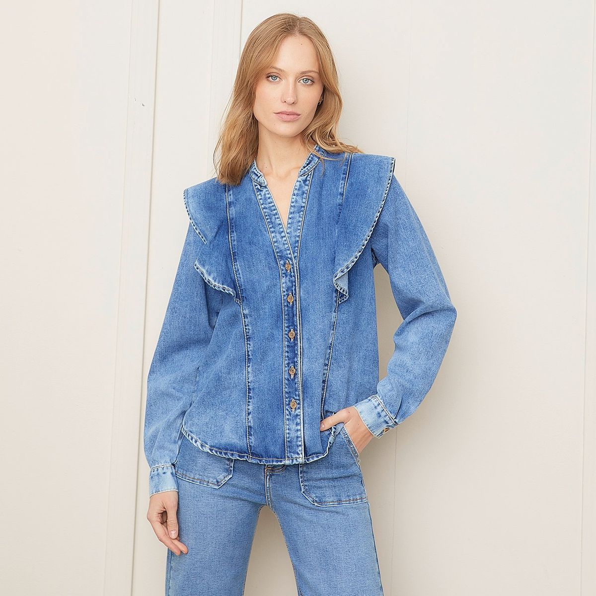 BASEMENT - Blusa Manga Larga Algodón Mujer Basement