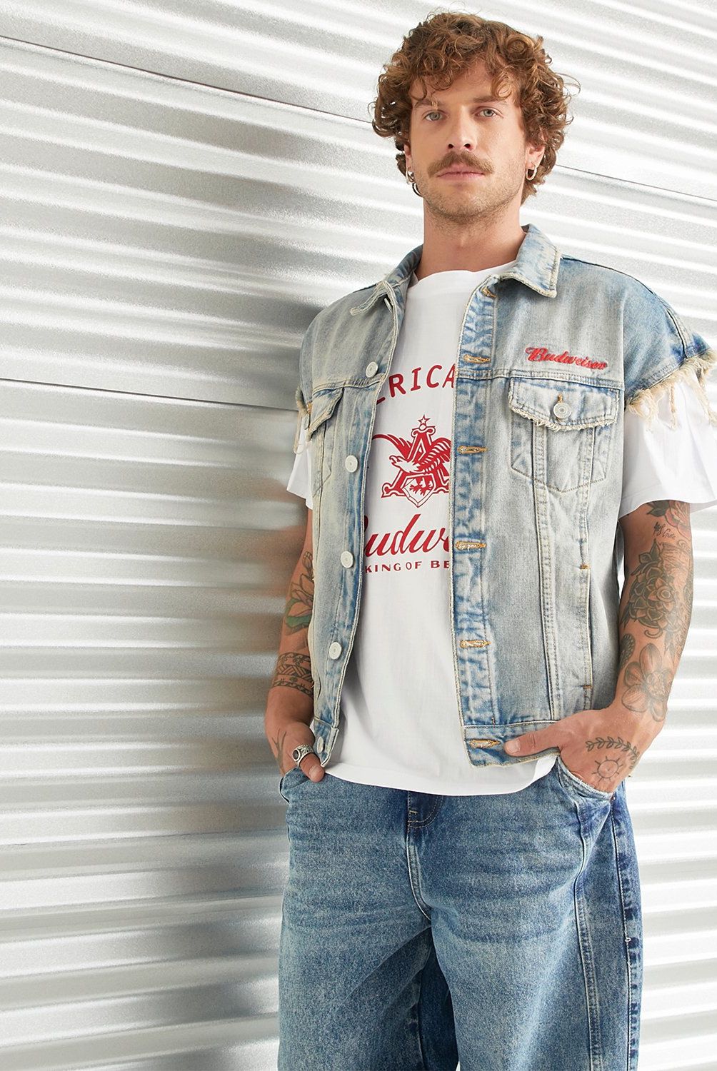 AMERICANINO - Chaqueta Sin Mangas Denim Oversize Budweiser Hombre Americanino
