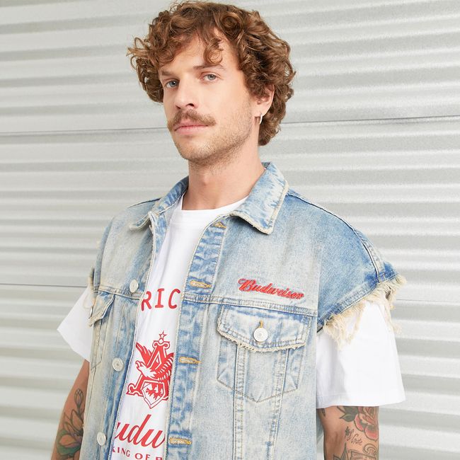 AMERICANINO - Chaqueta Sin Mangas Denim Oversize Budweiser Hombre Americanino