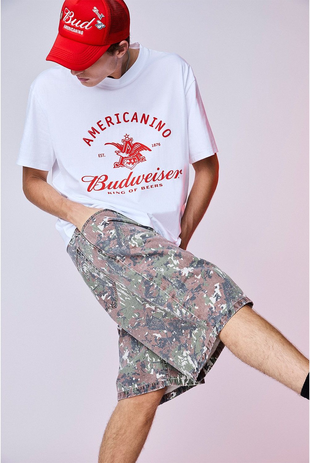 AMERICANINO - Bermuda Camuflado Budweiser Baggy Fit Hombre Americanino
