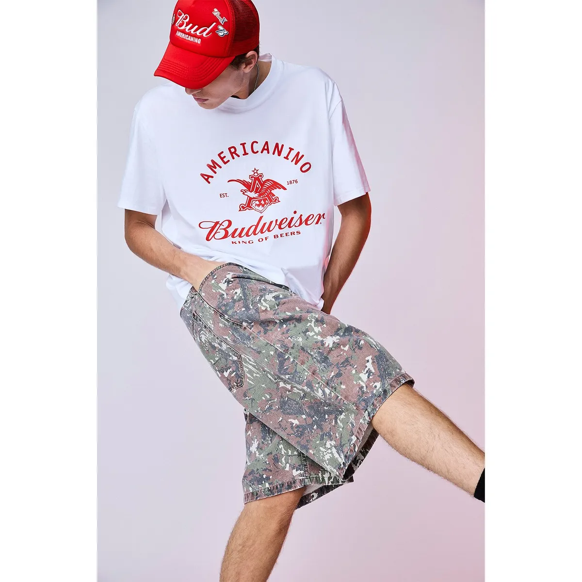 AMERICANINO - Bermuda Camuflado Budweiser Baggy Fit Hombre Americanino