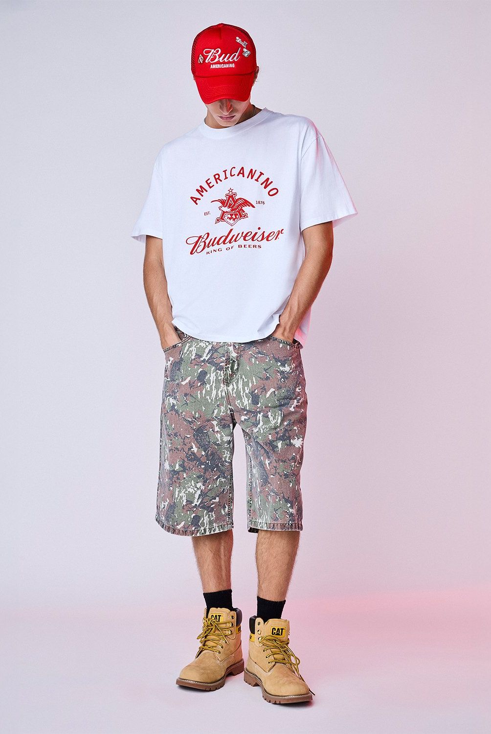 AMERICANINO - Bermuda Camuflado Budweiser Baggy Fit Hombre Americanino